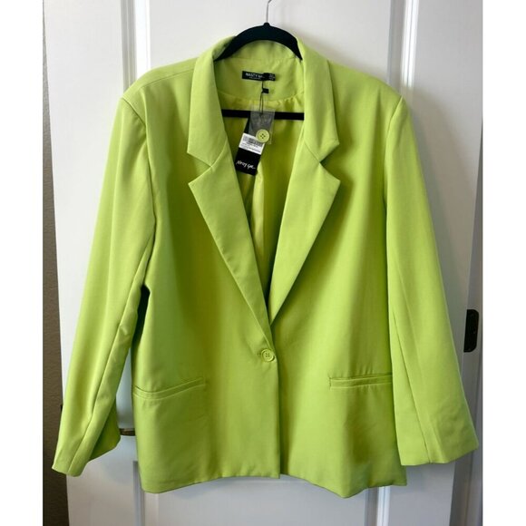 NWT Nasty Gal Oversized Boyfriend Blazer 4 Womens Green Button Up Jacket lined - Picture 1 of 4